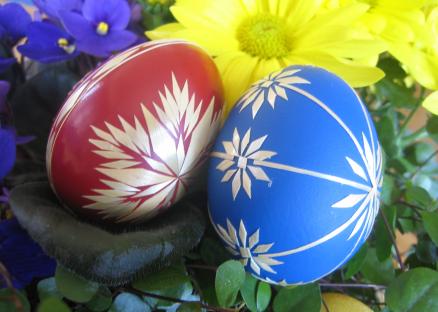 Red and blue Easter eggs